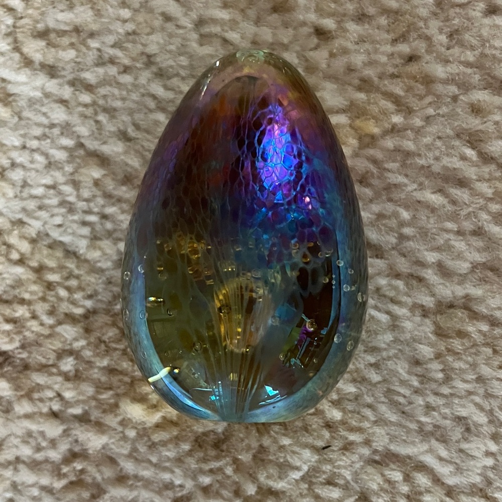 Iridescent GES Glass Paperweight Egg